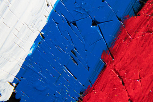 istock Russian flag painted on glass as a background, stop the war 1433032389