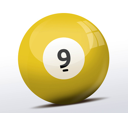 Number nine billiard ball isolated on white background