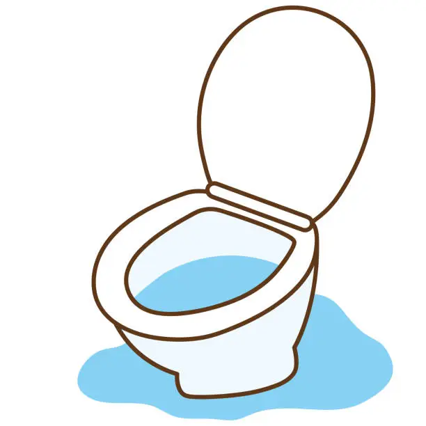 Vector illustration of Illustration of a toilet that is leaking water. Trouble with water.