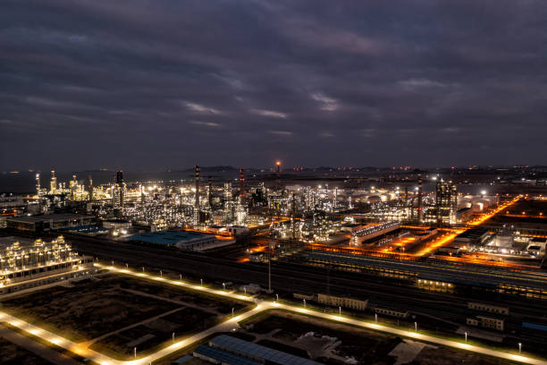 istock Petrochemical plant brightly lit at night 1433036769