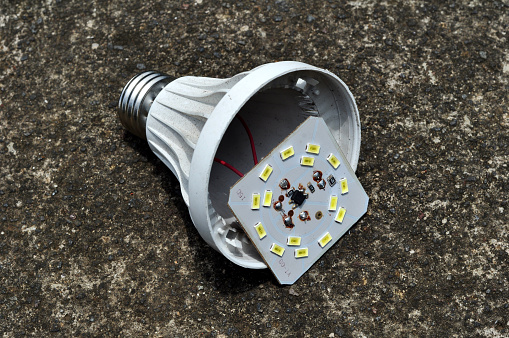 Broken LED bulb panel won't light up selective focus