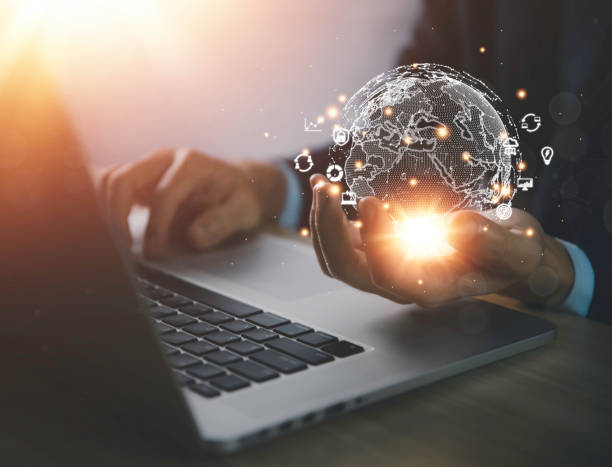 istock Businessman using a laptop Big Data Digital Link Technology Show global success online internet network connection application concept of business and marketing Finance and Banking 1433038160