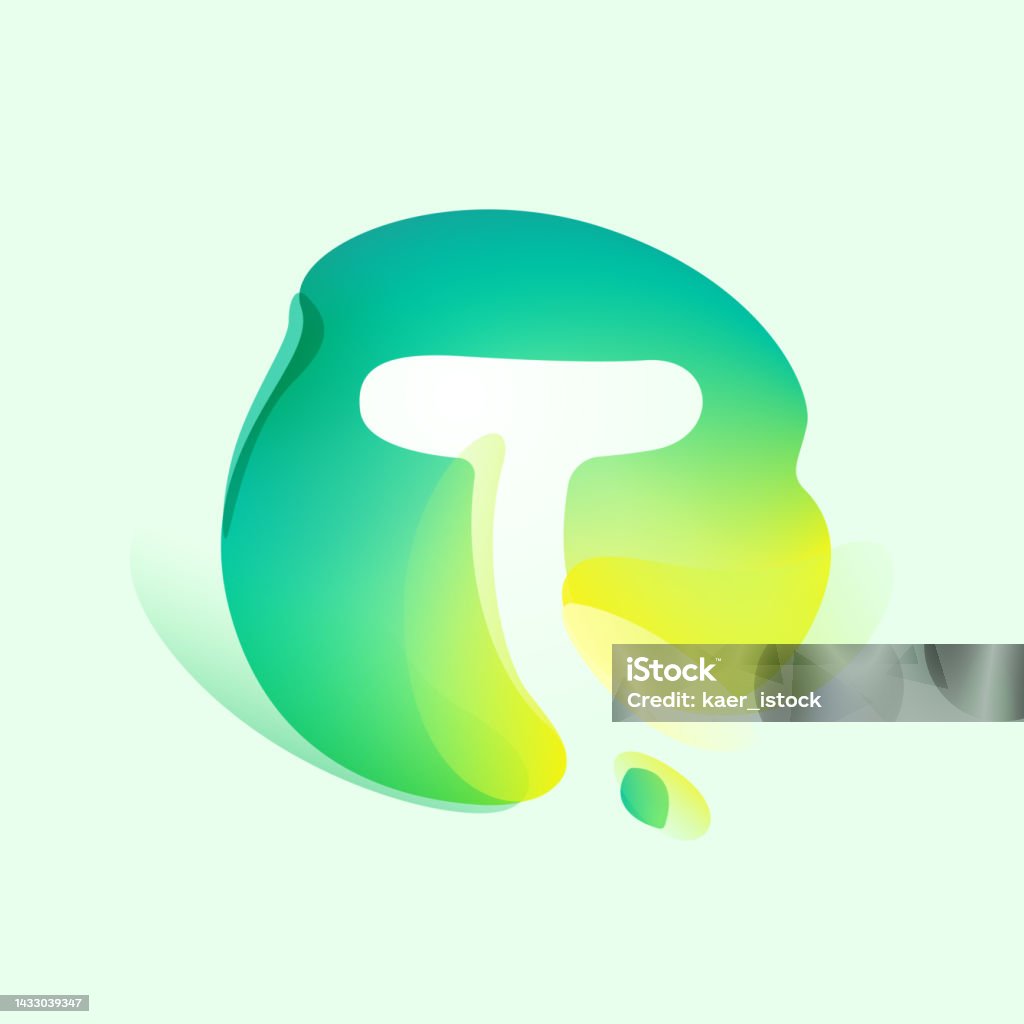T Nature Sign T Letter Logo In Eco Gradient Splash Blot With Green Leaf Negative ...