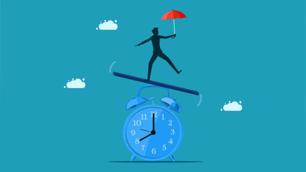 istock Time management. Business people balance on time. vector illustration 1433039579