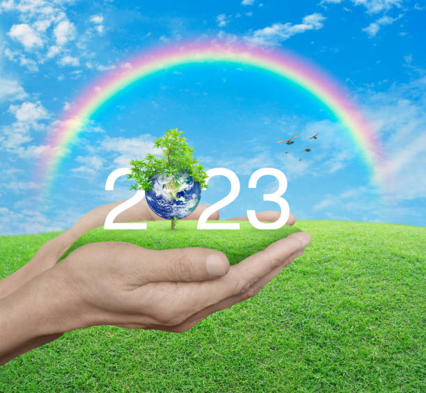 Happy new year 2023 ecological cover, Save the earth concept, Elements of this image furnished by NASA stock photo