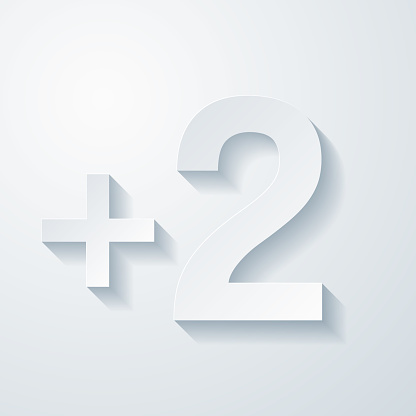 2 Plus Zwei Symbol Mit Scherenschnitteffekt Auf Leerem Hintergrund