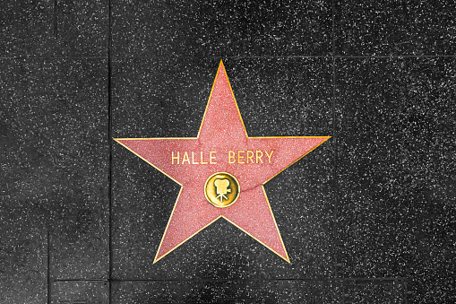 Los Angeles, USA - March 5, 2019: closeup of Star on the Hollywood Walk of Fame for Halle Berry.