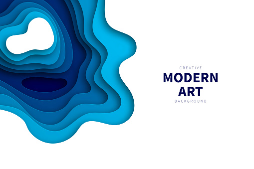 Modern and trendy background. Abstract design with wave shapes in a paper cut style. Background template for your design, with space for your text. (colors used: Blue, Black). Vector Illustration (EPS10, well layered and grouped), wide format (3:2). Easy to edit, manipulate, resize or colorize.