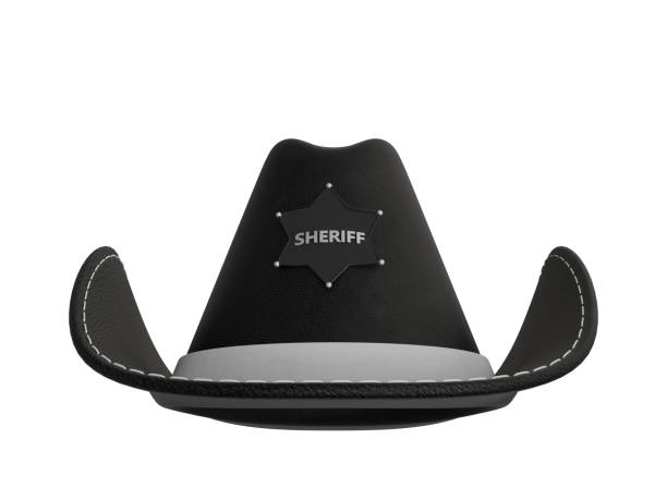 Sheriff leather hat black color isolated on isolated background. Western Texas traditional attribute clothes. 3d rendering illustration.
