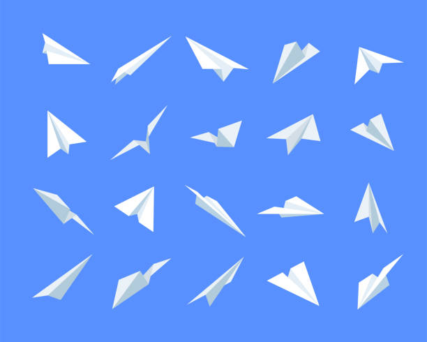 istock Flying paper airplanes in blue sky cartoon vector illustration 1433046990