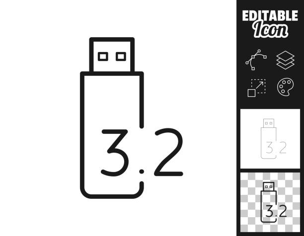 ilustrações de stock, clip art, desenhos animados e ícones de usb 3.2 flash drive. icon for design. easily editable - memories memory card technology storage compartment