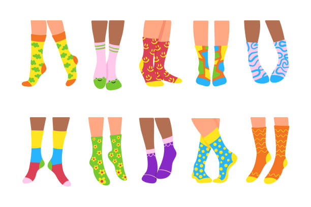 istock Pairs of female legs in warm socks vector illustrations set 1433047112