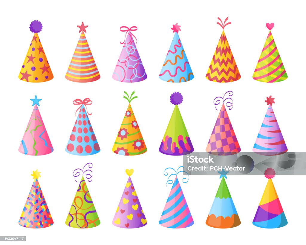 Cappellini Colorati A Cono Per Set Di Festa Di Buon Compleanno