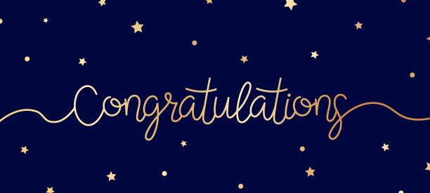 ilustrações de stock, clip art, desenhos animados e ícones de golden congratulations line lettering banner. text congrats and stars. vector handwritten element for anniversary, birthday party, christmas new year, graduate cards - felicitar