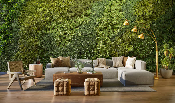 istock Vertical Green Wall in a living room interior, 3d render 1433047312