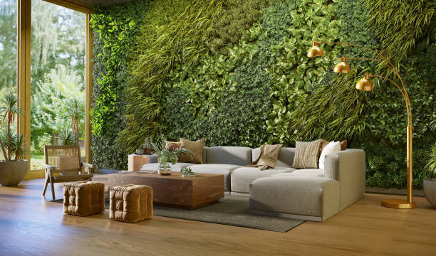 istock Vertical Green Wall in a living room interior, 3d render 1433047326