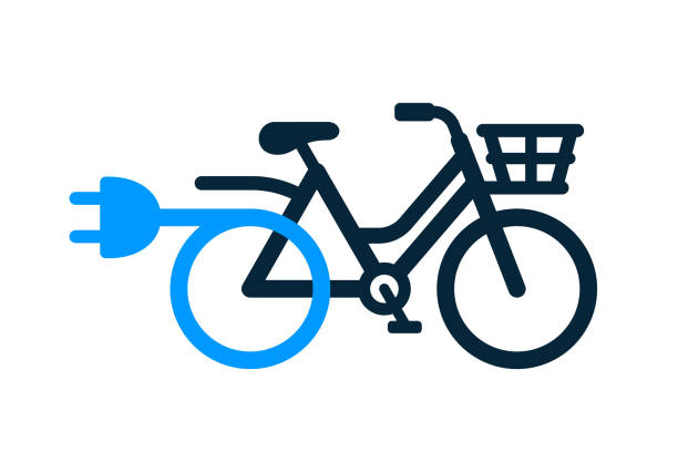 elektro-stadt-nutzfahrrad oder lasten-e-bike - lastenrad stock-grafiken, -clipart, -cartoons und -symbole