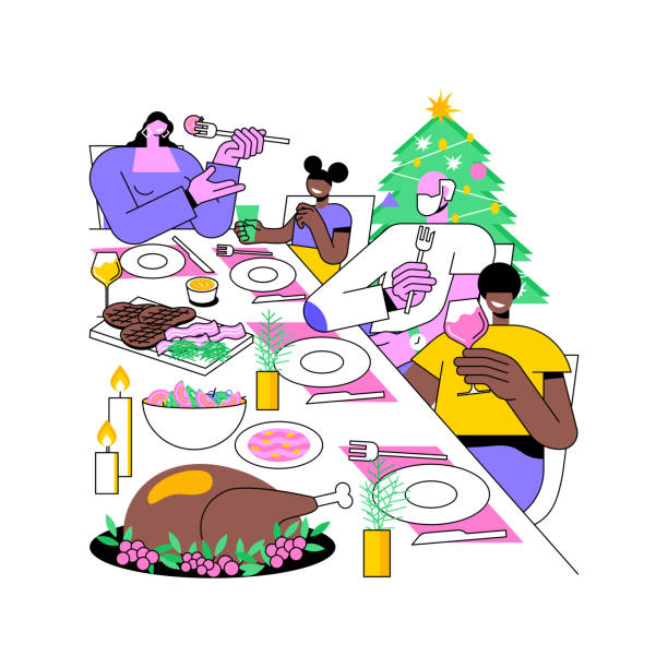 ilustrações de stock, clip art, desenhos animados e ícones de christmas dinner isolated cartoon vector illustrations. - dinner friends christmas