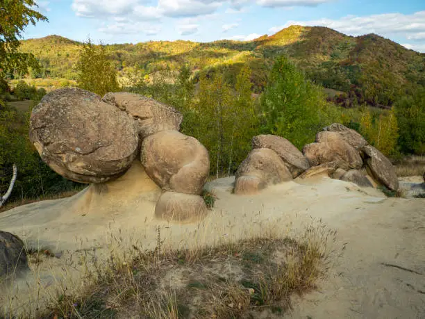 Photo of geological sedimentary rocks known as trovanti or the living stones in romanian, Buzau County (Babele de la Ulmet), Romania