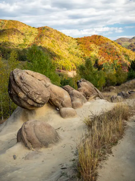 Photo of geological sedimentary rocks known as trovanti or the living stones in romanian, Buzau County (Babele de la Ulmet), Romania