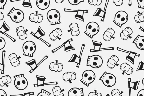 Vector illustration of Halloween night bane ghost pumpkins doodle pattern