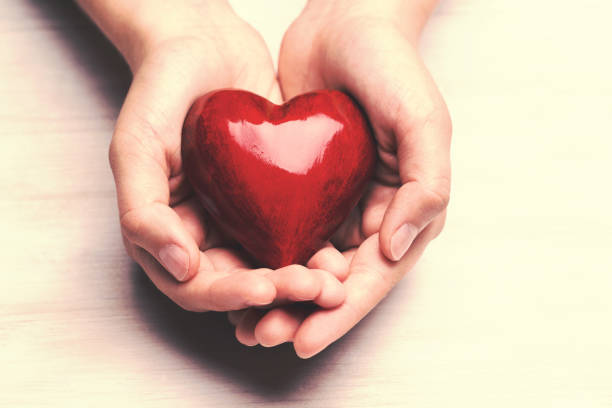 istock Red wood heart in child hands. 1433058471