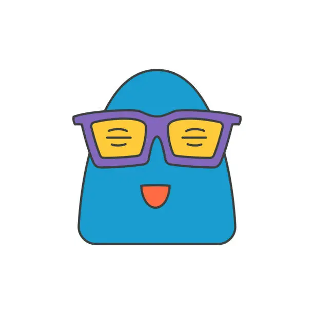 Vector illustration of Cheerful funny germ abstract character in sunglasses smiling blue microbus alien pop art vector