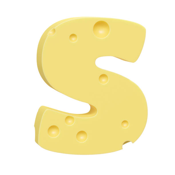 istock Cheese font S letter. Uppercase letter S. 3D render isolated on clean white background. 1433059862