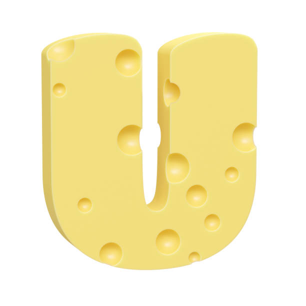 istock Cheese font U letter. Uppercase letter U. 3D render isolated on clean white background. 1433059870