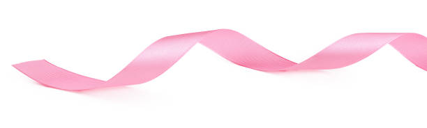 istock Curled pink ribbon isolated on white background 1433059921