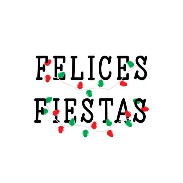 Vector illustration of Happy holidays - in Spanish. Felices Fiestas. Lettering.