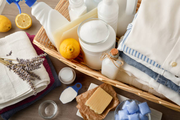 istock Group of chemical and alternative laundry products on table top 1433060345