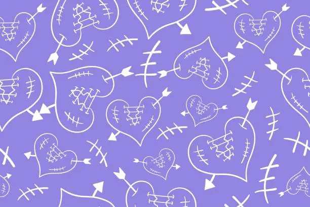 Vector illustration of Purple heart love doodle pattern