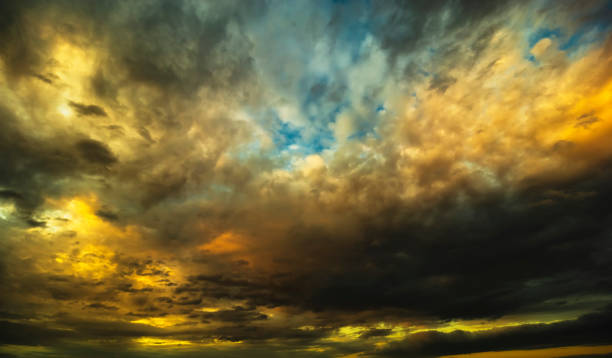 istock Awesome stormy sunset sky with dramatic colors. Climate background 1433069811