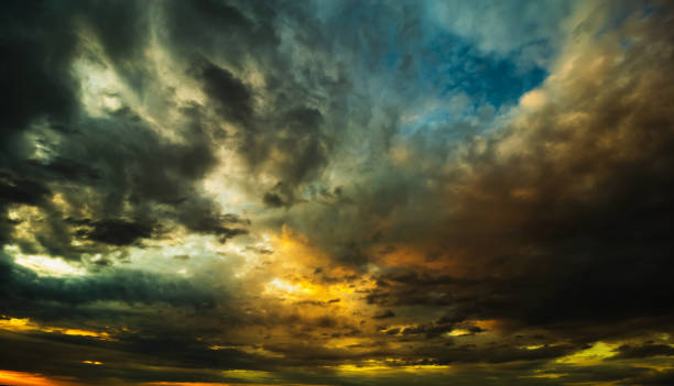 istock Awesome stormy sunset sky with dramatic colors. Climate background 1433069813