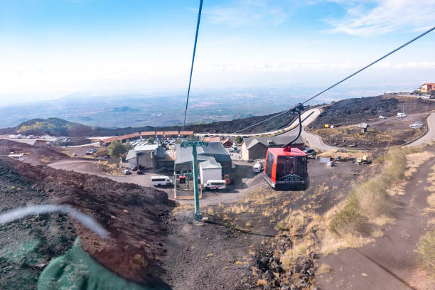 Funivia del Etna cable railway to Etna volcano. Sicily, Italy