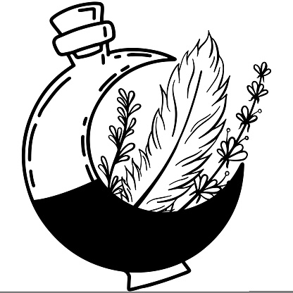 Hand Drawn Magical Composition With A Magic Potion Herbs And A Pen ...