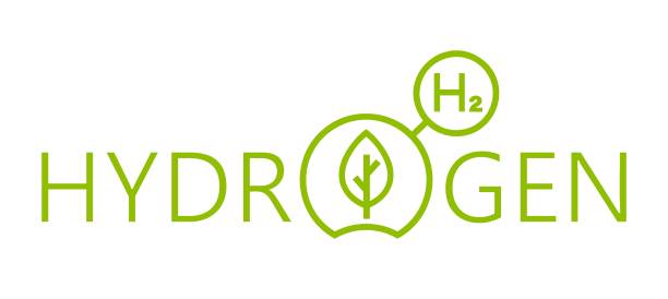 Green hydrogen sign. Editable vector illustration in outline style Green hydrogen energy production. Future ecological power plant concept. Renewable energy with lower emissions. Creative lettering useful for logotype, brand identity design. Vector illustration. naming organic compounds stock illustrations