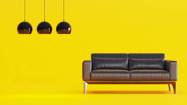 istock black leather sofa with selling lamps on yellow background 1433073156