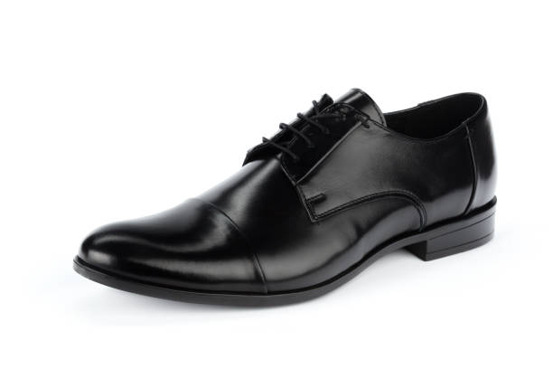 istock Black leather formal male shoes isolated on white background 1433074593