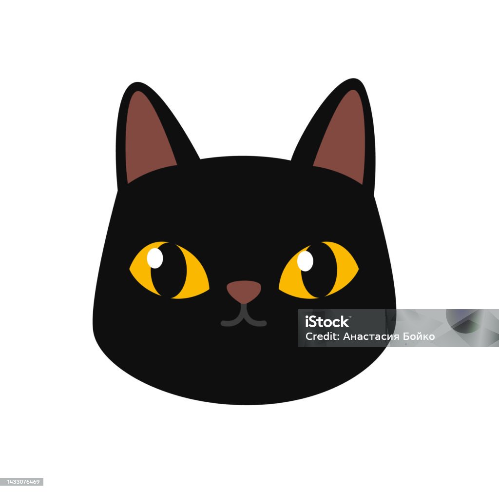 Kucing Hitam Lucu Dengan Mata Kuning Kepala Anak Kucing Wajah Karakter