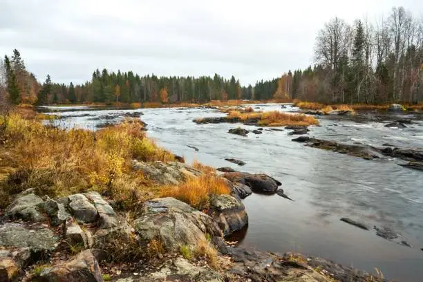 A beautiful autumn view of Koitelinkoski outdoor recreation area in Oulu, Finland.