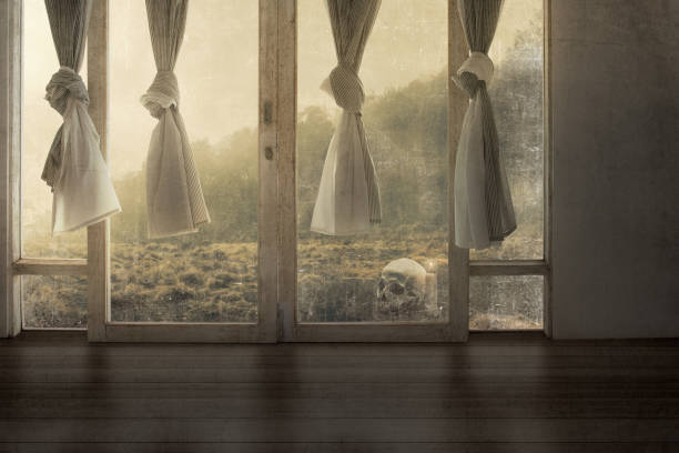 istock Windows with the curtain in an abandoned house 1433078041