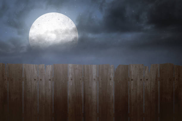 Wooden fence with the night scene background