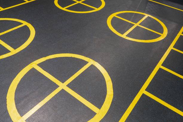 istock Yellow marks on the floor in the gym. 1433081558