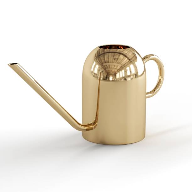 istock Computer-generated 3d realistic golden watering can isolated on a vertical white background. 1433083137