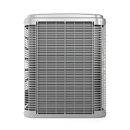 The computer-generated 3d realistic air conditioner isolated on a vertical white background.