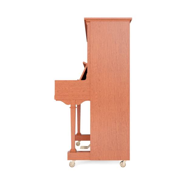 istock Computer-generated 3d realistic wooden piano isolated on a vertical white background. 1433084037