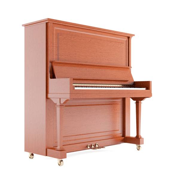 istock Computer-generated 3d realistic wooden piano isolated on a vertical white background. 1433084038