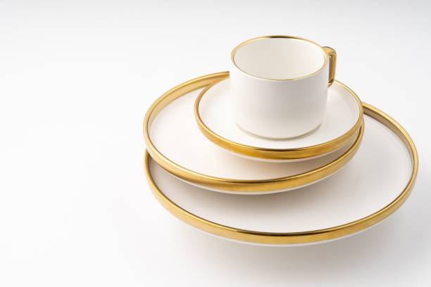 istock Set of white and brown ceramic plate and cup on a white background 1433085059
